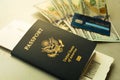 USA passport with cash and credit card at airport Royalty Free Stock Photo