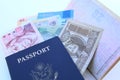 USA passport and international currencies