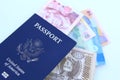 USA passport and multinational currencies Royalty Free Stock Photo