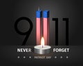 9.11 USA Patriot Day poster. Never forget September 11, 2001. Conceptual illustration of USA Patriot Day. Twin Towers are stylized