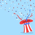 USA patriotic banner with confetti coming out of a hat