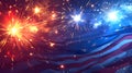 USA patriotic 4th of July template background design with American flag and fireworks Royalty Free Stock Photo