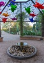 USA, PHENIX, ARIZONA- NOVEMBER 17, 2019: original installation with plastic frogs above the fountain at the entrance to the