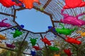 USA, PHENIX, ARIZONA- NOVEMBER 17, 2019: original installation with plastic frogs above the fountain at the entrance to the