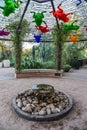 USA, PHENIX, ARIZONA- NOVEMBER 17, 2019: original installation with plastic frogs above the fountain at the entrance to the
