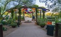 USA, PHENIX, ARIZONA- NOVEMBER 17, 2019: original installation with plastic frogs above the fountain at the entrance to the