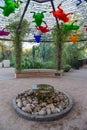 USA, PHENIX, ARIZONA- NOVEMBER 17, 2019: original installation with plastic frogs above the fountain at the entrance to the