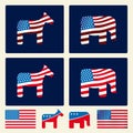USA political icons over buttons. Gradient and flat styles