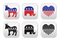 USA political parties button: democrats and repbublicans Royalty Free Stock Photo