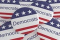 Pile of Democrats Buttons With US Flag, 3d illustration