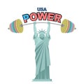 USA power. Powerful Statue of Liberty barbell bench press. Athl