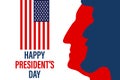 USA President\'s Day banner. Silhouettes of Lincoln and Washington in profile, congratulatory text and the US flag. Royalty Free Stock Photo