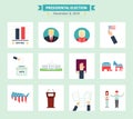 USA presidental election Icons set. Vote concept symbols in flat style.