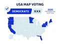 USA Presidential election Democrats results map. Usa map voting. Presidential election map each state american electoral votes
