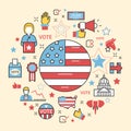 USA Presidential Election 2016 Line Art Thin Icons Set Royalty Free Stock Photo