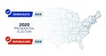 USA Presidential election results map. Usa map voting. Presidential election map each state american electoral votes showing