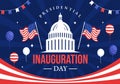 USA Presidential Inauguration Day Vector Illustration January 20 with Capitol Building Washington D.C. and American Flag