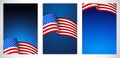 USA Realistic Wavy Flag On Blue Empty Template Set Royalty Free Stock Photo