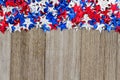 USA red, white and blue stars on weather wood background