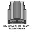 Usa, Reno, Silver Legacy , Resort Casino travel landmark vector illustration Royalty Free Stock Photo