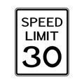 USA Road Traffic Transportation Sign: Speed Limit 30 On White Background,Vector Illustration Royalty Free Stock Photo