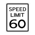 USA Road Traffic Transportation Sign: Speed Limit 60 On White Background,Vector Illustration Royalty Free Stock Photo