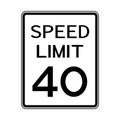 USA Road Traffic Transportation Sign: Speed Limit 40 On White Background,Vector Illustration Royalty Free Stock Photo