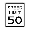 USA Road Traffic Transportation Sign: Speed Limit 50 On White Background,Vector Illustration Royalty Free Stock Photo