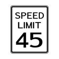 USA Road Traffic Transportation Sign: Speed Limit 45 On White Background,Vector Illustration Royalty Free Stock Photo