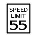 USA Road Traffic Transportation Sign: Speed Limit 55 On White Background,Vector Illustration Royalty Free Stock Photo