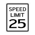 USA Road Traffic Transportation Sign: Speed Limit 25 On White Background,Vector Illustration Royalty Free Stock Photo