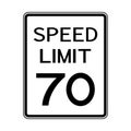 USA Road Traffic Transportation Sign: Speed Limit 70 On White Background,Vector Illustration Royalty Free Stock Photo