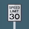 USA Road Traffic Transportation Sign: Speed Limit 30 On White Background,Vector Illustration Royalty Free Stock Photo