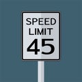 USA Road Traffic Transportation Sign: Speed Limit 45 On White Background,Vector Illustration Royalty Free Stock Photo