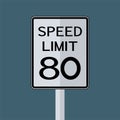 USA Road Traffic Transportation Sign: Speed Limit 80 On White Background,Vector Illustration Royalty Free Stock Photo