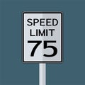 USA Road Traffic Transportation Sign: Speed Limit 75 On White Background,Vector Illustration Royalty Free Stock Photo