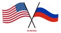 USA and Russia Flags Crossed And Waving Flat Style. Official Proportion. Correct Colors