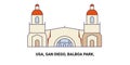 Usa, San Diego, Balboa Park, travel landmark vector illustration