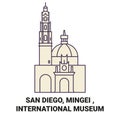 Usa, San Diego, Mingei , International Museum travel landmark vector illustration