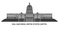 Usa, San Diego, United States Capitol, travel landmark vector illustration Royalty Free Stock Photo