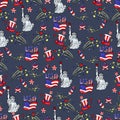 USA seamless pattern. 4th of July  background with symbols of Americans Government such as statue of liberty, flag, american eagle Royalty Free Stock Photo