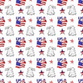 USA seamless pattern. 4th of July  background with symbols of Americans Government such as statue of liberty, flag, american eagle Royalty Free Stock Photo