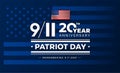 911 USA September 11, 2001. Vector conceptual illustration for Patriot Day USA 20 Years for poster or banner. USA flag background Royalty Free Stock Photo
