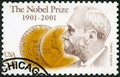 USA - 2001: shows Alfred Bernhard Nobel 1833-1896, and Obverse of Medals, Nobel Prize Fund Established Royalty Free Stock Photo