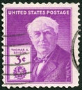 USA - 1947: shows portrait of Thomas Alva Edison (1847-1931), inventor and businessman, 100th birth anniversary Royalty Free Stock Photo