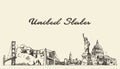 USA skyline vintage engrav illustration hand drawn