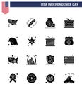 16 USA Solid Glyph Pack of Independence Day Signs and Symbols of animal; parade; dollar; irish; drum