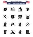 16 USA Solid Glyph Pack of Independence Day Signs and Symbols of baseball; thanksgiving; tourism; native american; usa