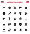 25 USA Solid Glyph Pack of Independence Day Signs and Symbols of bird; star; american; protection; head