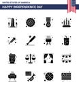 16 USA Solid Glyph Pack of Independence Day Signs and Symbols of festival; fire work; award; light; candle